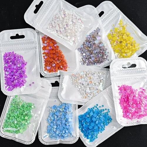 300Pcs/Bag Mermaid Aurora Nail Art Rhinestone 10 Colors Mix Size Flatback Glass Crystal Charm Half Round Manicure Decoration #AH