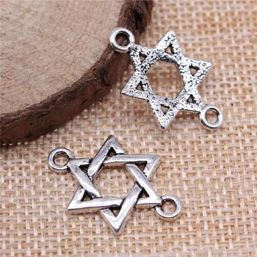 Free shipping 46pcs 25x16mm antique silver Hexagram connector charms diy retro jewelry fit Earring keychain hair card pendant