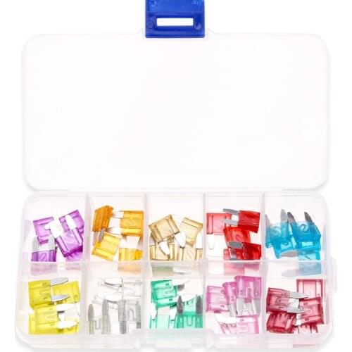 50PCS Standard Auto Car Blade Fuse Assortment Kit Using For Small-sized Car 3-40 AMP 10 Sizes Assortment Kit with Plastic Box