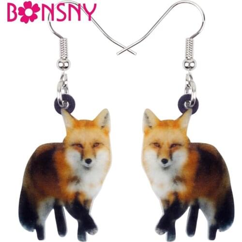 Bonsny Acrylic Unique Walking Fox Lowrie Earrings Big Long Dangle Drop Novelty Jewelry For Women Girls Teens Animal Charms Gift