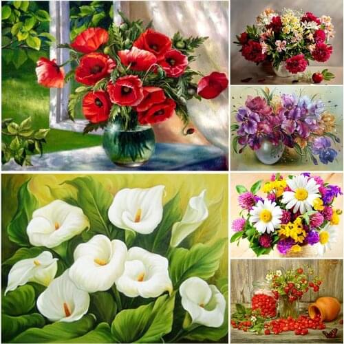 5D DIY Diamond Painting Flowers Vase Rose Cross stitch Kit Full Drill Embroidery Mosaic Picture Rhinestones Gift Home Decoration
