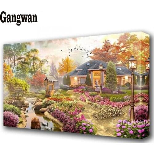 Diy Diamond Painting diamond mosaic Villa, garden,full square drill diamond embroidery pond landscape cross stitch home decor
