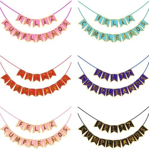 1 Set Happy Birthday Banner Polka Dot Spanish Letter Feliz Cumpleaños Bunting Flags Kids Birthday Decor Hanging Paper Garland