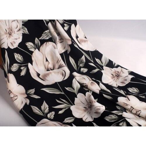 Free shipping Black white flower rayon summer pure cotton silk baby clothing fabric cool in summer cloth
