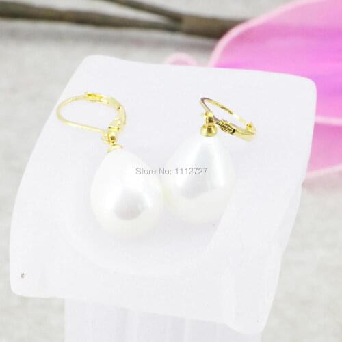Shining Natural White Shell Pearl Earrings Ear Eardrop Water Tears Drop Wedding Women Girls Gifts Jewelry making Design 12x16mm