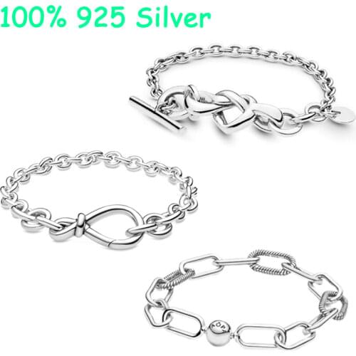 2020new 925 Silver Knotted Heart T-Bar heart interwoven,Chunky Infinity Knot Chain Fit for Pando Bracelet Original DIY jewelry
