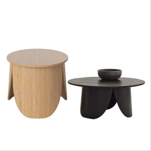 Solid wood tea table family living room skin balcony size round tea table combination Nordic Japanese log color tea table