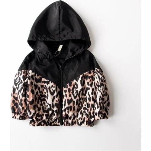 Childrens Jackets 2021 Spring Autumn New Leopard Print Stitching Jackets Unisex Childrens Hooded Jackets Fashion