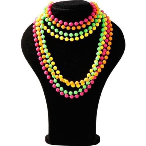 Women Girls 80s Fancy Dress Accessories Neon Fingerless Fishnet Gloves Beaded Necklace Bracelet for Retro Party Outfit Costume