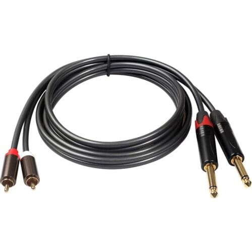 Dual 6.35 1/4 Mono Male to Dual RCA Male Adapter Audio Cable for Mixer Amplifier Used for Audio Players Professional Cameras