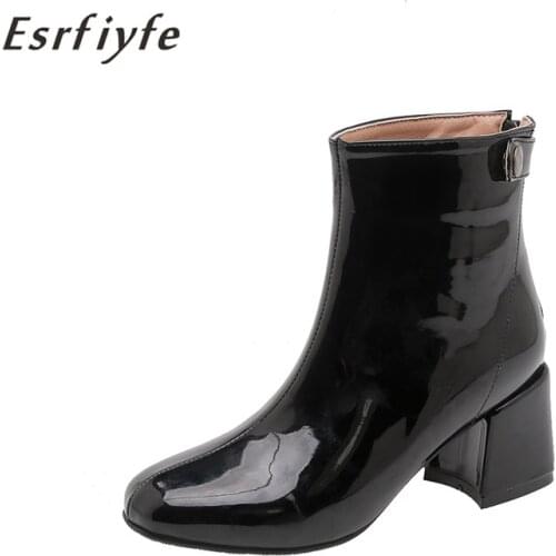 ESRFIYFE 2020 New Autumn Winter Women Boots Square Toe Solid Ladies Shoes Chelsea Boots Elegant Solid High Heels Ankle Boots