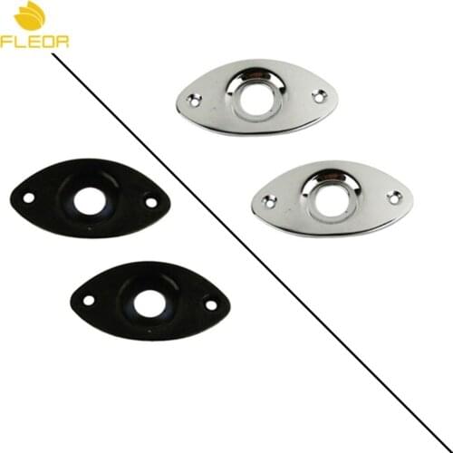 FLEOR 2pcs Metal Oval Electric Guitar Jack Plate for Guitar Parts, Black/Chrome Choose