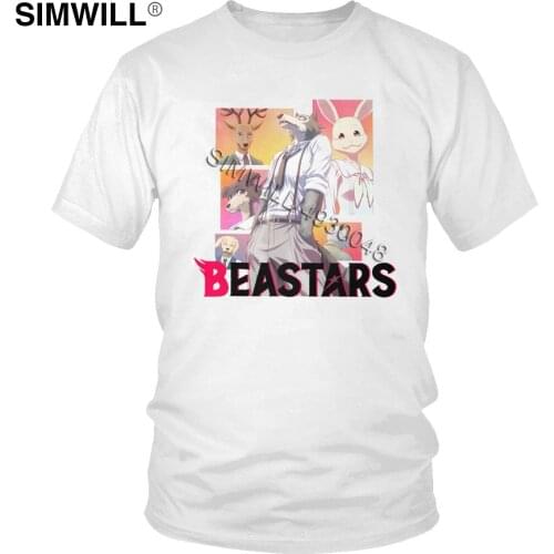 Cute Anime Beastars T shirt Mens Casual Cotton Tshirt Short Sleeve Animal Wolf Legoshi T-shirt Furry Manga Haru Louis Tee Gift