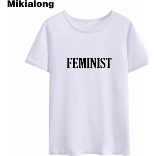 Mikialong Feminist Harajuku Women Tshirt Top 2018 Summer Short Sleeve Loose T-shirt Women Black White Tee Shirt Femme Tops