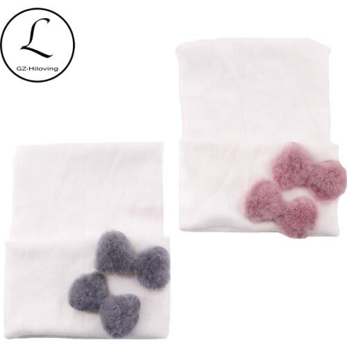 Newborn Baby Girl Boy Cotton Fur Bow hats Baby Photography props Beanie 0-3M solid white Winter Hospital hat Customized Girls