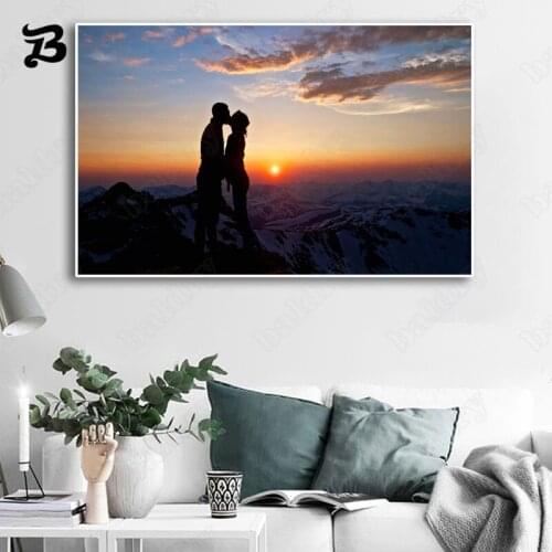 Canvas Painting Wall Art Couples Kissing In The Sunset Figure Painting Landscape Art Canvas Posters Prints for Living Room Decor