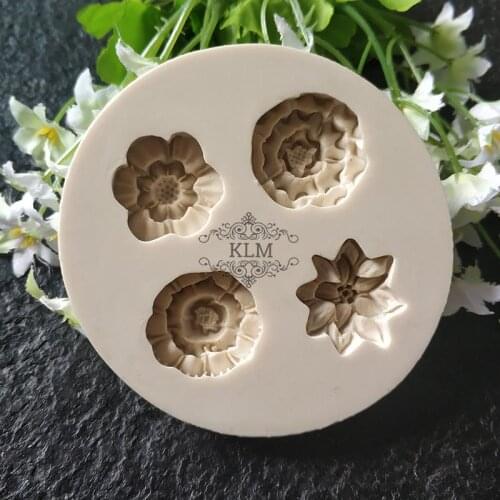 KLM-00123 4 blossoms containing chrysanthemum silicone mold Flower shape chocolate tool