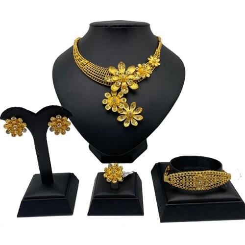 Dubai 24k gold color jewelry sets African wedding bridal gifts for women Ethopian necklace bracelet Saudi Arab earrings ring set