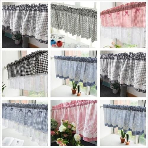 Kitchen Short Curtain Road Pocket Curtain for Cabinet Door Floral Half-Curtain Elegant Window Drapes Cafe Living Room Decoration