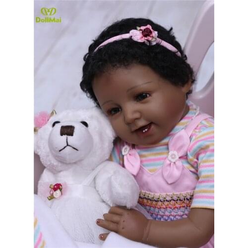 22Inch 55cm reborn doll Soft Silicone black Baby Reborn Dolls With Cotton Body Lifelike Doll Reborn Babies Toys for Girls