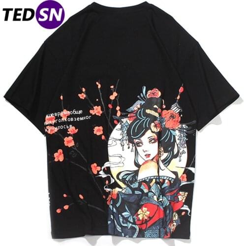 Summer HipHop Streetwear Oversize Short Sleeves Harajuku Fashion Plum Blossom Character alphabet Print T Shirt Men