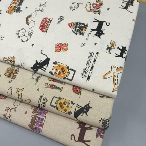 Linen Cotton and Linen Printed Little Black Cat Series Used for Sofa Fabric Handmade DIY Pillows Curtain Cloth