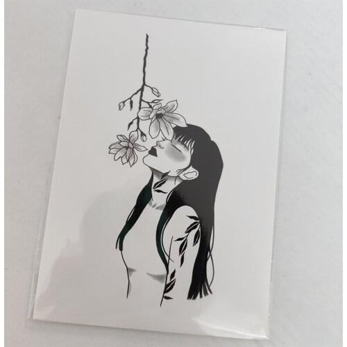 Fashion Water Transfer Tattoo Girl with Long Hair Flowers Large Size Tattoos Body Waist Temporary Tatoo Sticker for Men Woman