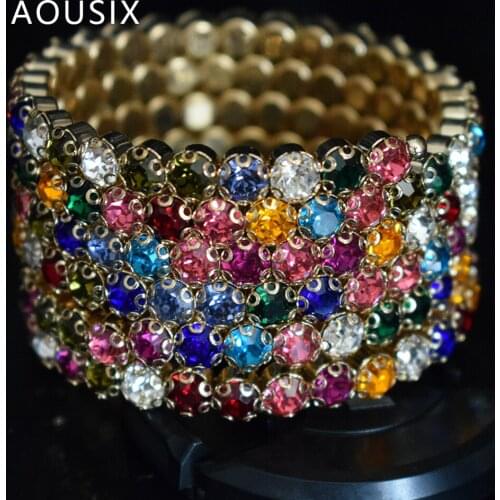 Fashion Gold Plated Crystal Cuff Bracelets & Bangles Rhinestone Charm Bracelets for Women Girls Bridal Jewelry Accessories Gifts