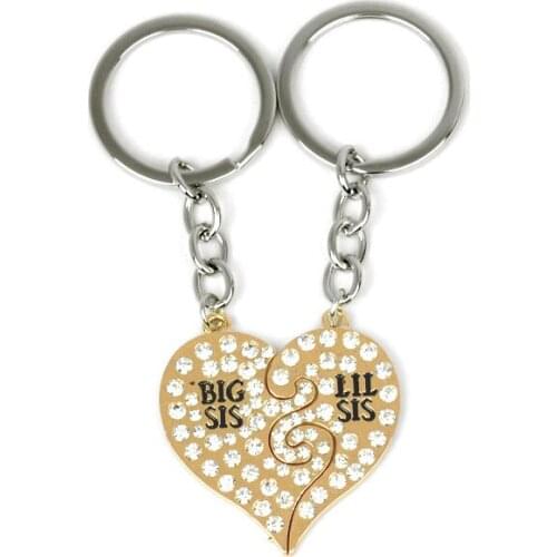 Fashion Big Little Sisters SIS Crystal Heart Pendant Key Rings Special Keychain Women Girls Jewelry Gift For Friends 2PCS/Lot