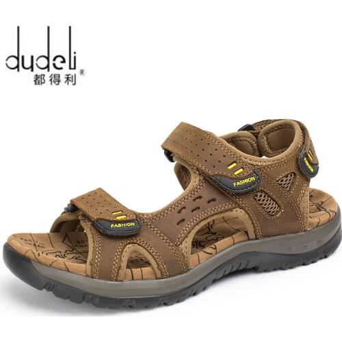 DUDELI Hot Sale New Fashion Summer Leisure Beach Men Shoes High Quality Leather Sandals The Big Yards Mens Sandals Size 38-45