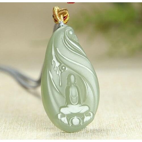 Natural authentic hetian green jade pendant jasper guanyin two-side handcarved jadeite jade necklace pendants real jade jewelry