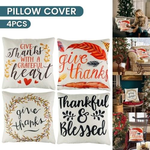 4Pcs Thanksgiving Day Pillow Covers Autumn Theme for Outdoor Patio Garden Living Room Farmhouse Decor Printed Pillow Covers