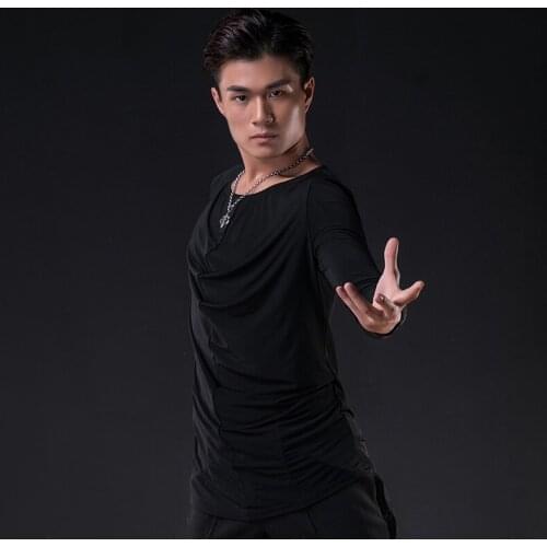 2019 New MenS Latin Dance Tops Short-Sleeved One-Pieces Practice Shirt For Male Professional Ballroom Cha Cha Dancewear DWY2762