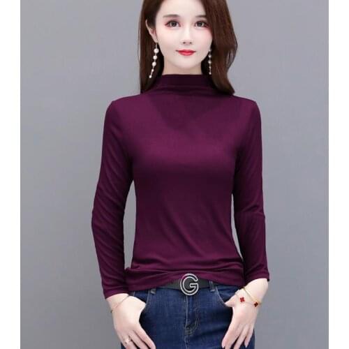 Autumn Turtleneck Modal Thread Knitted Long Sleeve Large Size Thermal Top Spring Wear T-shirt Women