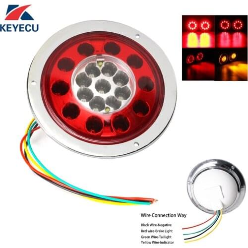 KEYECU Pair 12/24V 4'' 19Led Round Tail Stop Turn and Brake Light Lamp with Chrome Bezel for Trucks JEEP RV