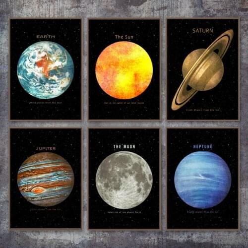 Planet Space Earth Moon Venus Sun Saturn Cavans Painting Posters and Prints Wall Art Picture for Living Room Home Decor Cuadros