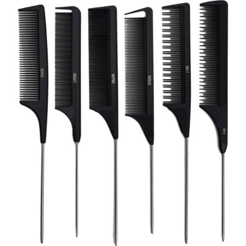 Professional Heat Resistant Salon Black Metal Pin Tail Antistatic Comb Hard Carbon Cutting Comb Hair Trimmer Brushes