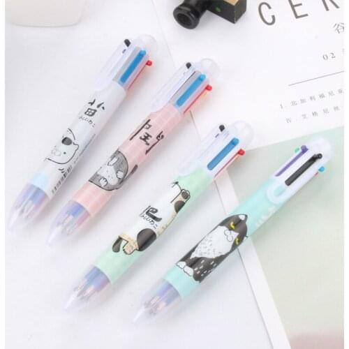 36PCS Cartoon Creative Simplicity Presses 6-color Ballpoint Pen Fat Cat Multicolor Marker Notes Colorful Pen Stationery