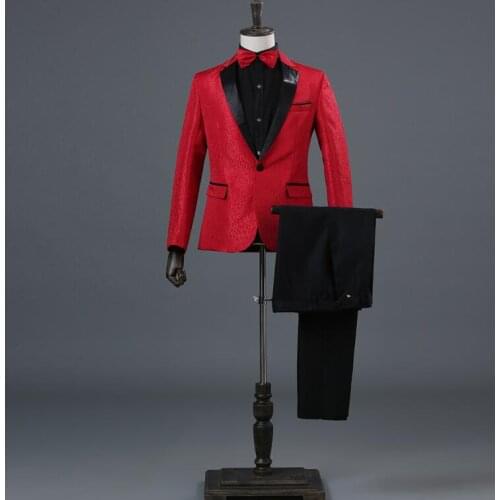 Stage Three-dimensional flowers groom suits men blazer boys prom mariage suits singer slim masculino latest coat pant designs