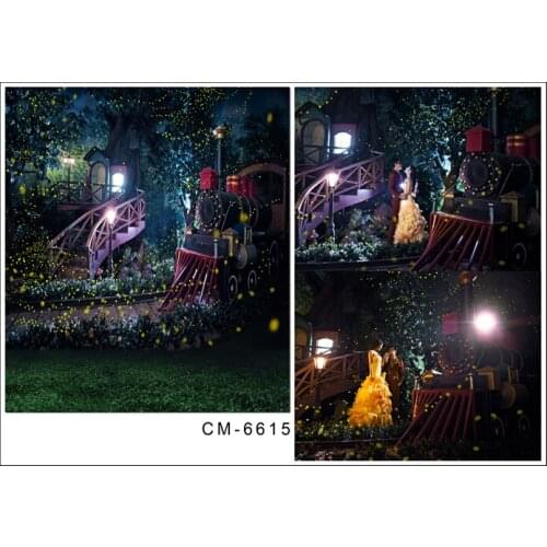 Fairy Wedding Backdrops Photography Retro Train Many Firefly in Dark Night Vintage Photography Background for Wedding Studio