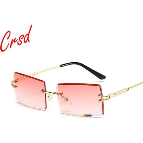 Fashion Popular Womens Rimless Diamond Trim Sunglasses Square Colorful Square Sunglasses Anti-UV400