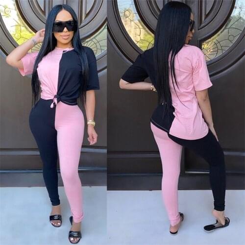 Tracksuit Sport 2 Piece Set Solid Sport Slim Fit Top Bodycon Wholesale Stacked Pants Trouser Suits for Women Lounge Wear Outfits