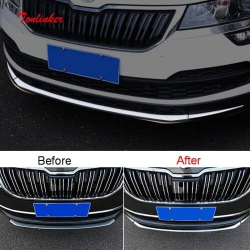 Tonlinker Cover sticker For Skoda KAROQ 2018 Car Styling 3 PCS Stainless steel Chromium Front bumper Decoration Cover sticker
