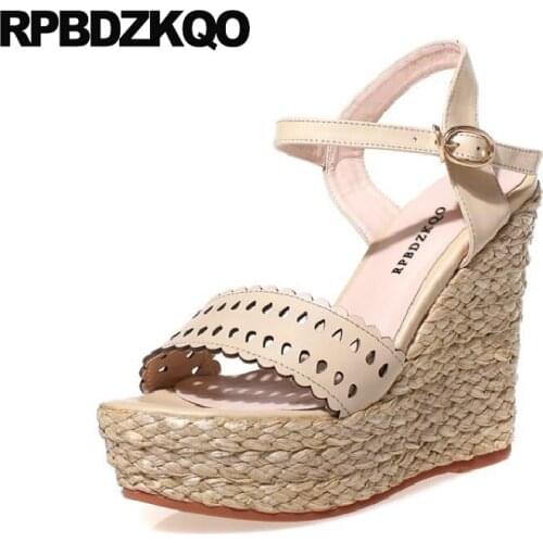 Stripper pumps high heels women wedge platform sandals espadrilles rope extreme fetish exotic dancer shoes genuine leather strap