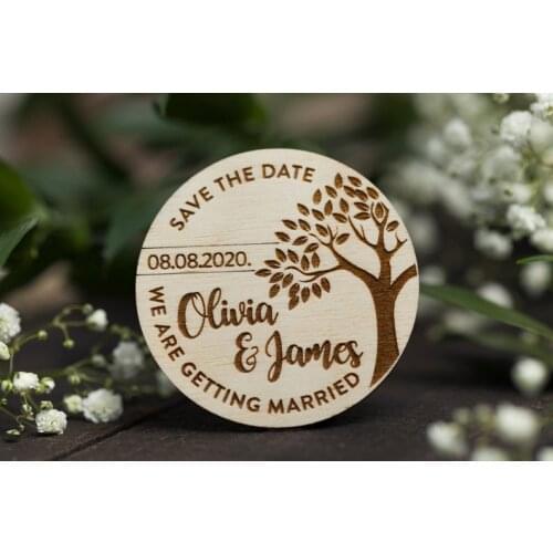 Unique Wedding Announcement, Save the Date Magnet With Tree, Outdoor Wedding Invitation,Wooden Save The Date, Personalized Frid