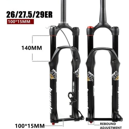 Bicycle MTB Fork 26 27.5 29er Inch Suspension Fork Lock Straight Tapered Thru Axle QR Quick Release Rebound adjustment