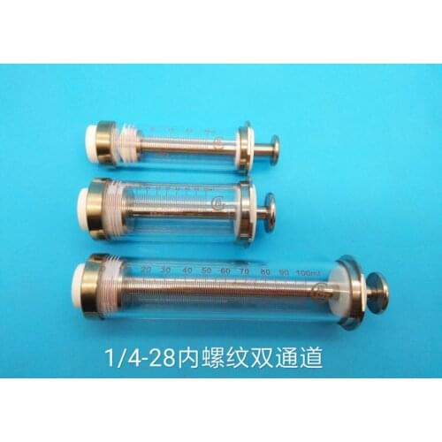 Internal Thread 1/4-28 Double Channel Airtight Syringe Glass Pump 25/50/100ml