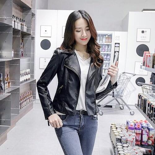Biker leather jacket female short Spring and Autumn Edition Korean fashion versatile slim PU black leather jacket