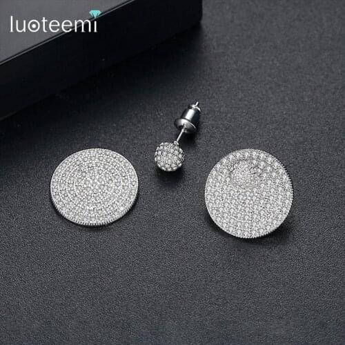 LUOTEEMI Brand Design Exquisite Round Stud Earrings for Women Wedding Party Paved Luxury Cubic Zircon Two Colors Jewelry Brincos