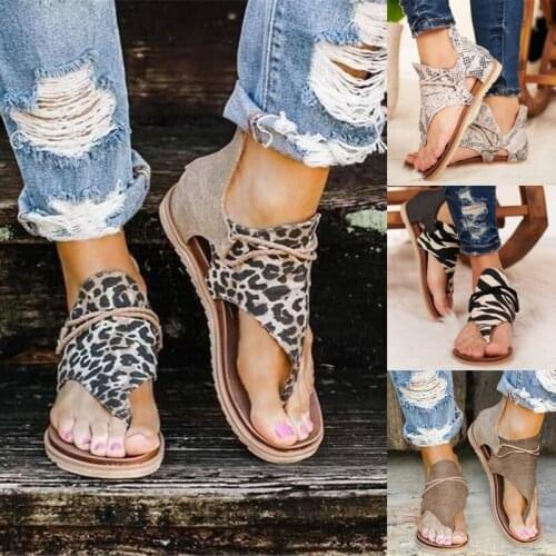 Women Sandals Leopard Clip Toe Vintage Flat Retro Shoes Women Casual Female Beach Sandals Fashion Ladies 2020 Summer